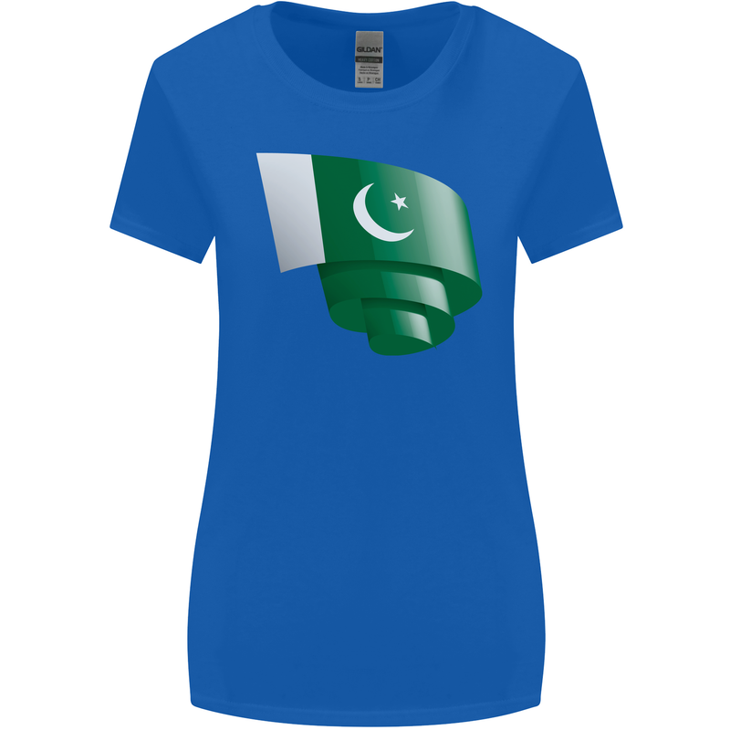 Curled Pakistan Flag Pakistani Day Football Womens Wider Cut T-Shirt Royal Blue