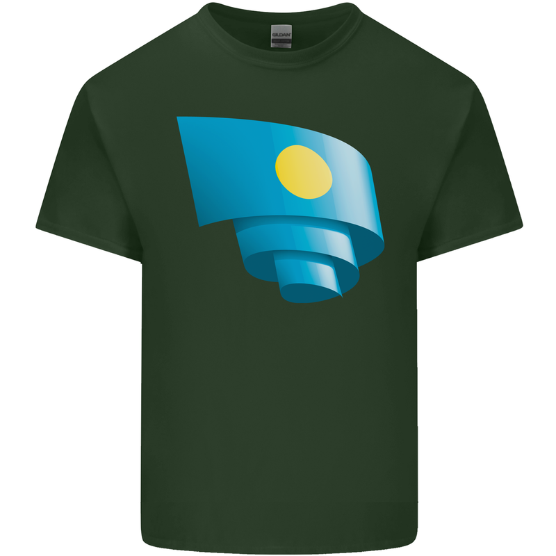 Curled Palau Flag Palauan Day Football Mens Cotton T-Shirt Tee Top Forest Green