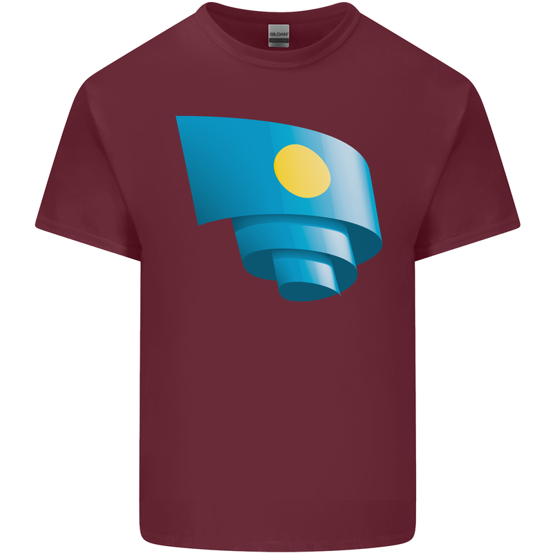 Curled Palau Flag Palauan Day Football Mens Cotton T-Shirt Tee Top Maroon
