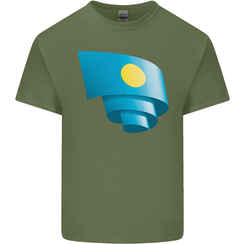 Curled Palau Flag Palauan Day Football Mens Cotton T-Shirt Tee Top Military Green
