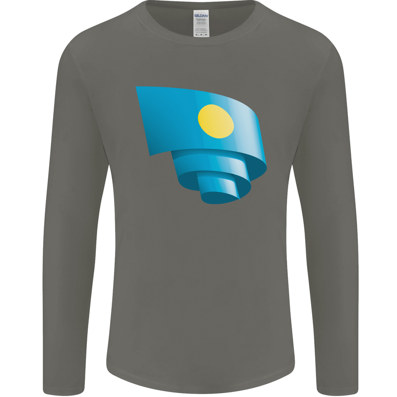 Curled Palau Flag Palauan Day Football Mens Long Sleeve T-Shirt Charcoal