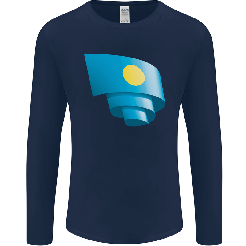 Curled Palau Flag Palauan Day Football Mens Long Sleeve T-Shirt Navy Blue