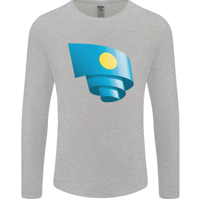 Curled Palau Flag Palauan Day Football Mens Long Sleeve T-Shirt Sports Grey