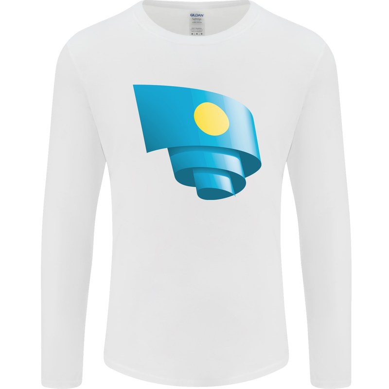 Curled Palau Flag Palauan Day Football Mens Long Sleeve T-Shirt White