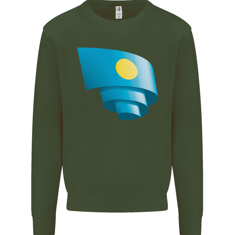 Curled Palau Flag Palauan Day Football Mens Sweatshirt Jumper Forest Green