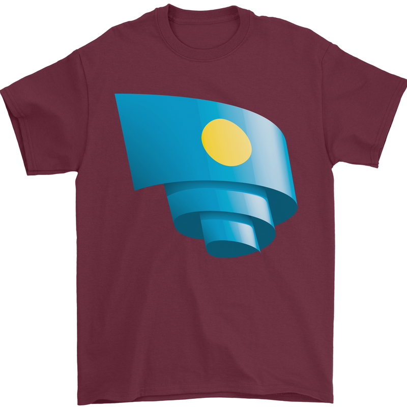 Curled Palau Flag Palauan Day Football Mens T-Shirt 100% Cotton Maroon