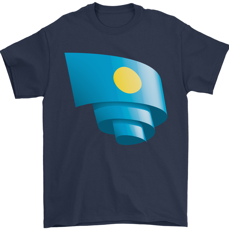 Curled Palau Flag Palauan Day Football Mens T-Shirt 100% Cotton Navy Blue