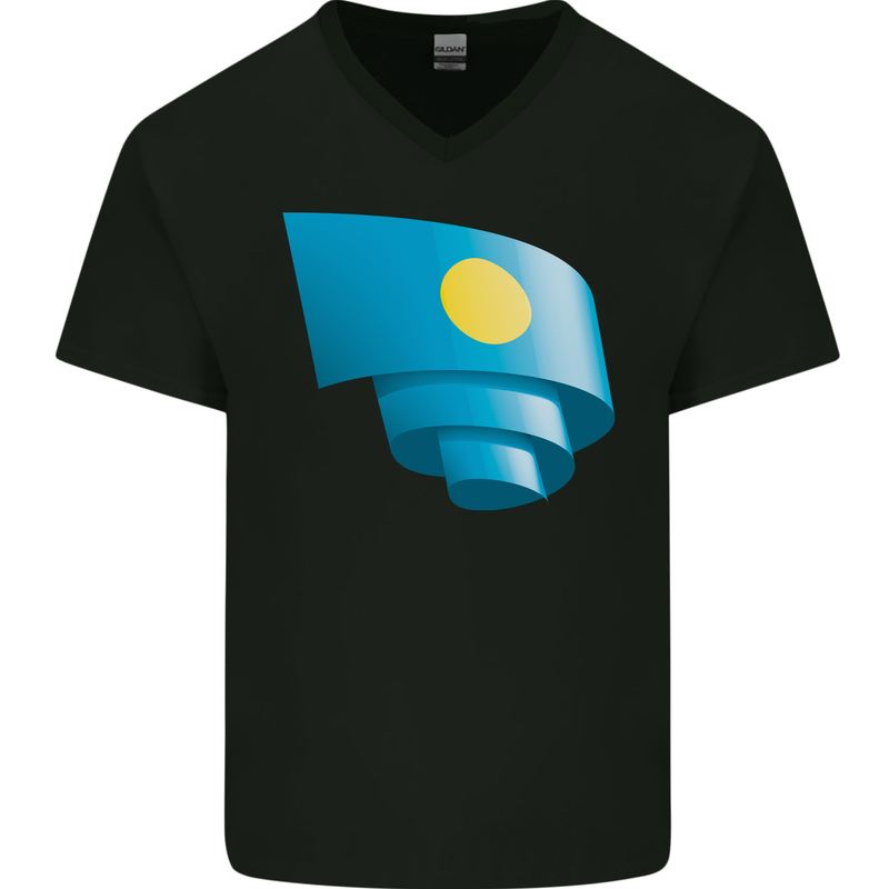Curled Palau Flag Palauan Day Football Mens V-Neck Cotton T-Shirt Black