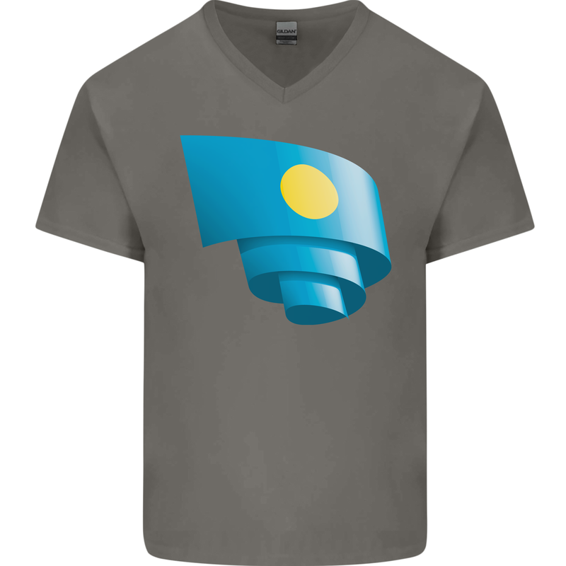 Curled Palau Flag Palauan Day Football Mens V-Neck Cotton T-Shirt Charcoal
