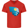 Curled Palau Flag Palauan Day Football Mens V-Neck Cotton T-Shirt Red