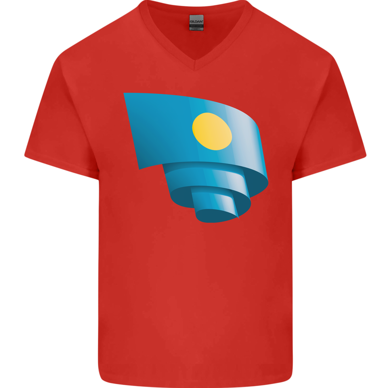 Curled Palau Flag Palauan Day Football Mens V-Neck Cotton T-Shirt Red