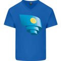 Curled Palau Flag Palauan Day Football Mens V-Neck Cotton T-Shirt Royal Blue