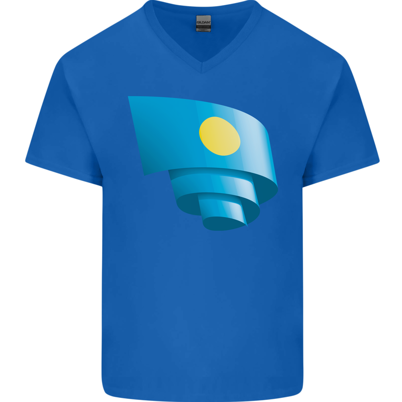 Curled Palau Flag Palauan Day Football Mens V-Neck Cotton T-Shirt Royal Blue
