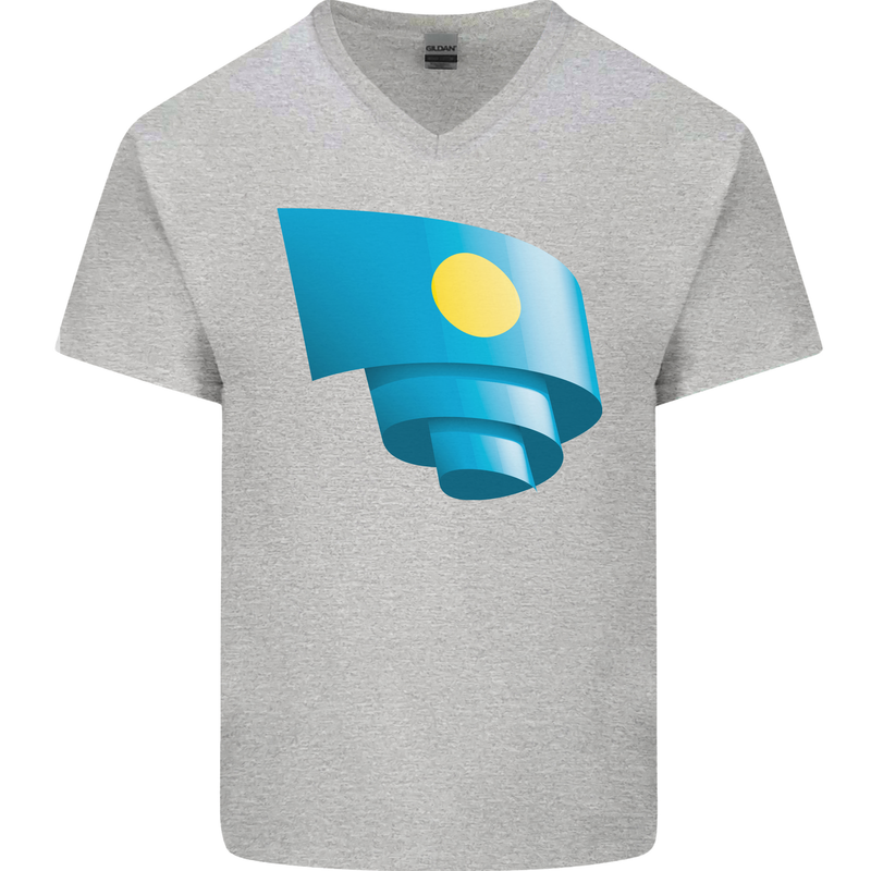 Curled Palau Flag Palauan Day Football Mens V-Neck Cotton T-Shirt Sports Grey