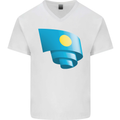 Curled Palau Flag Palauan Day Football Mens V-Neck Cotton T-Shirt White