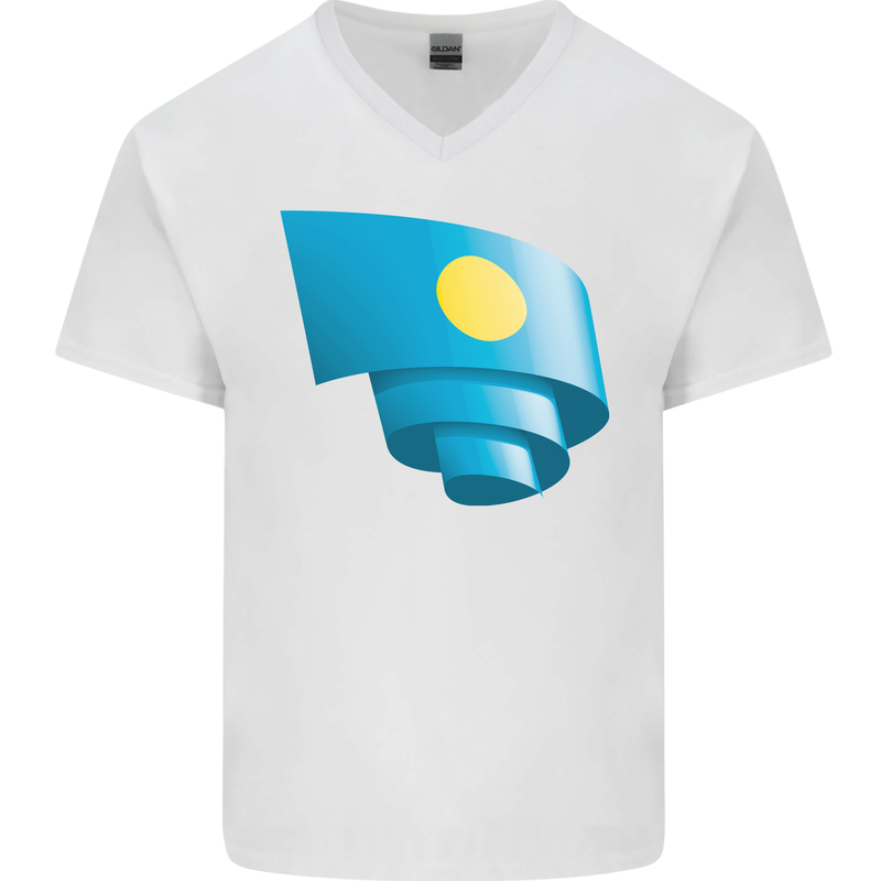 Curled Palau Flag Palauan Day Football Mens V-Neck Cotton T-Shirt White