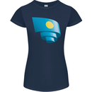 Curled Palau Flag Palauan Day Football Womens Petite Cut T-Shirt Navy Blue