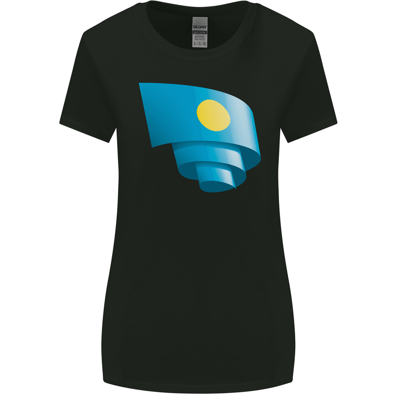 Curled Palau Flag Palauan Day Football Womens Wider Cut T-Shirt Black