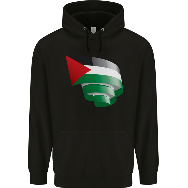 Curled Palestine Flag Palestinian Day Football Childrens Kids Hoodie Black