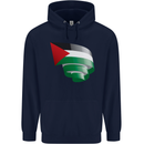 Curled Palestine Flag Palestinian Day Football Childrens Kids Hoodie Navy Blue