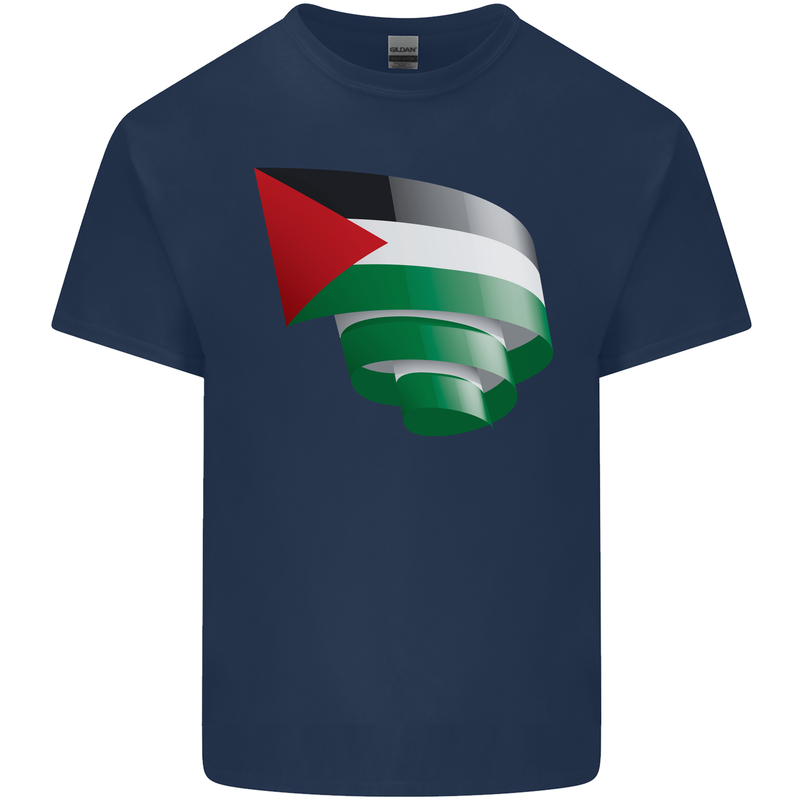 Curled Palestine Flag Palestinian Day Football Kids T-Shirt Childrens Navy Blue