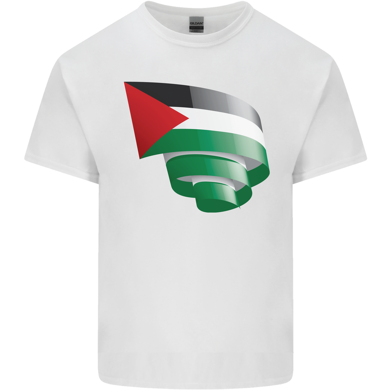 Curled Palestine Flag Palestinian Day Football Kids T-Shirt Childrens White