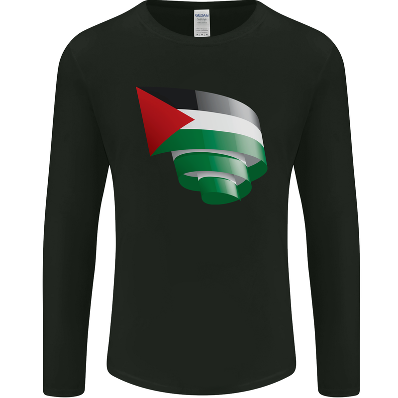 Curled Palestine Flag Palestinian Day Football Mens Long Sleeve T-Shirt Black