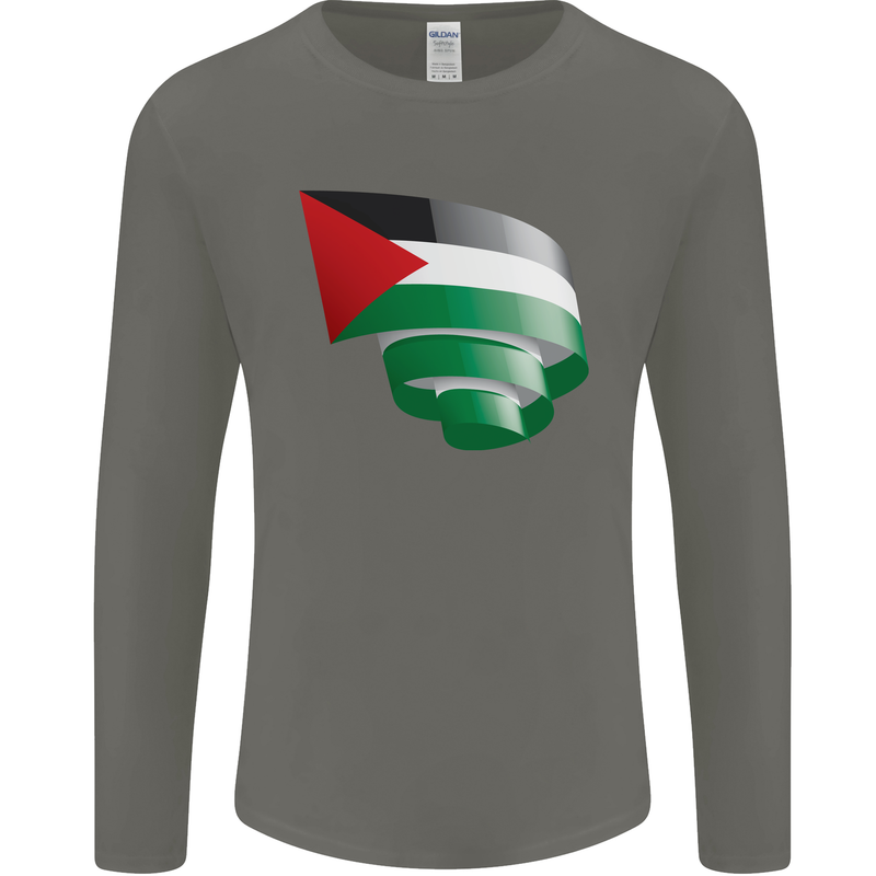 Curled Palestine Flag Palestinian Day Football Mens Long Sleeve T-Shirt Charcoal