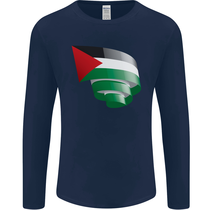 Curled Palestine Flag Palestinian Day Football Mens Long Sleeve T-Shirt Navy Blue