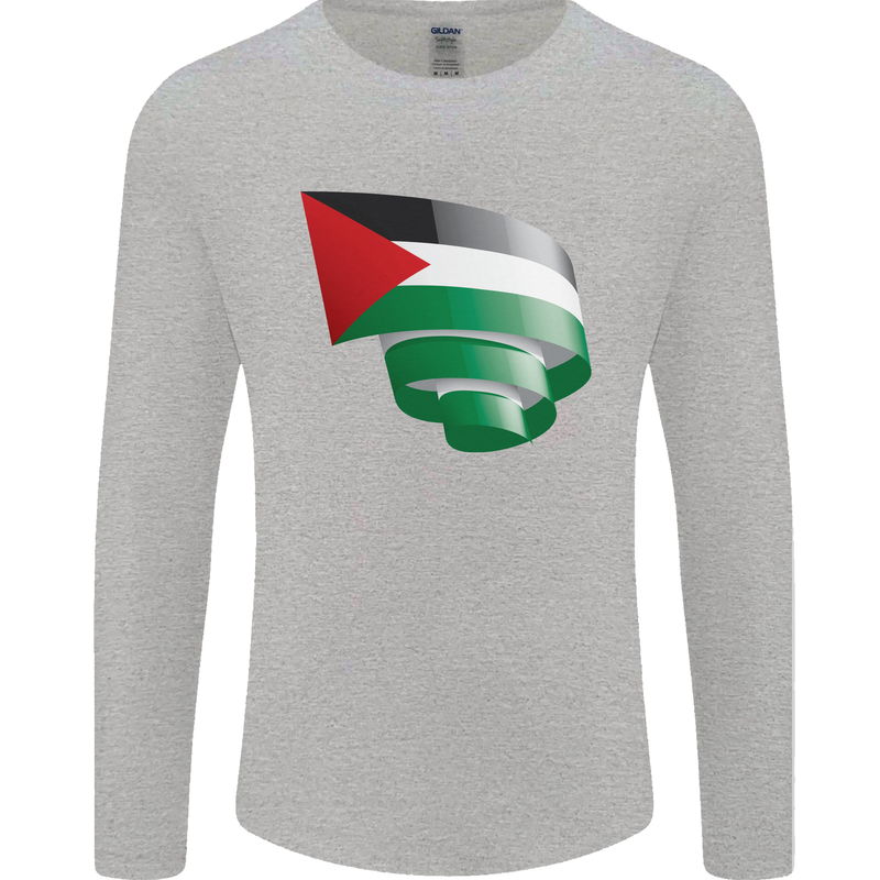Curled Palestine Flag Palestinian Day Football Mens Long Sleeve T-Shirt Sports Grey