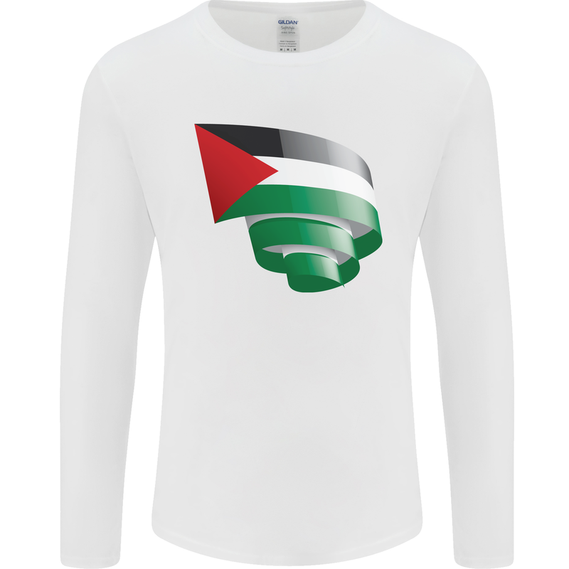 Curled Palestine Flag Palestinian Day Football Mens Long Sleeve T-Shirt White