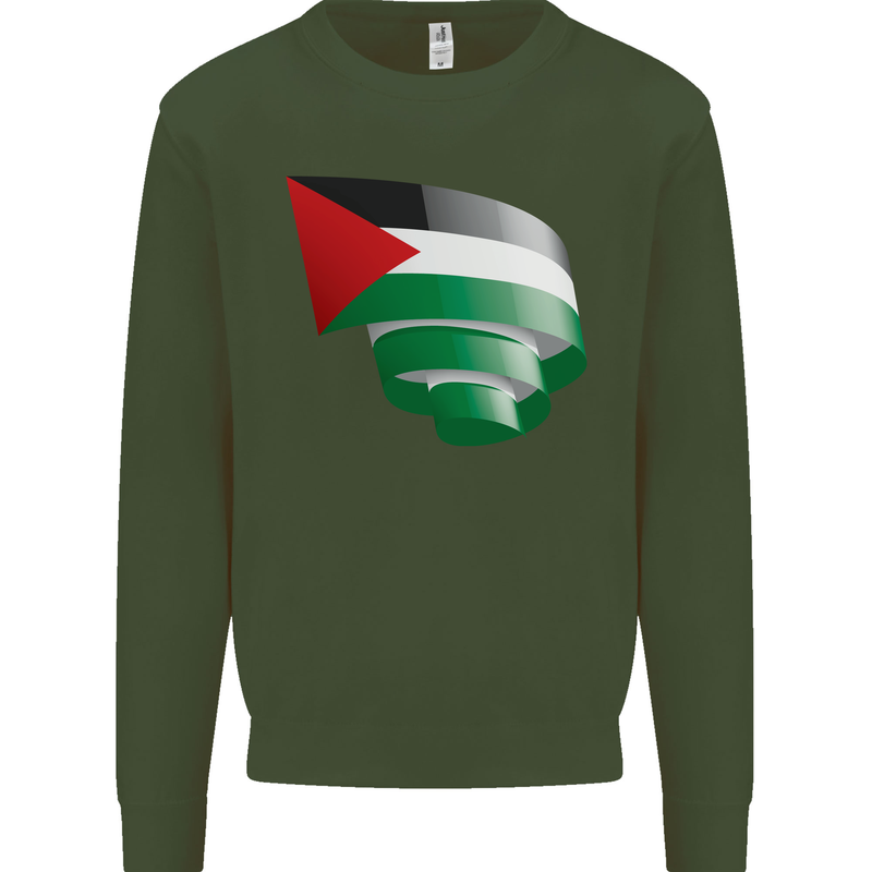 Curled Palestine Flag Palestinian Day Football Mens Sweatshirt Jumper Forest Green
