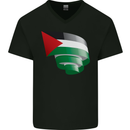 Curled Palestine Flag Palestinian Day Football Mens V-Neck Cotton T-Shirt Black