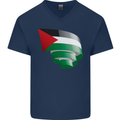 Curled Palestine Flag Palestinian Day Football Mens V-Neck Cotton T-Shirt Navy Blue