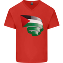 Curled Palestine Flag Palestinian Day Football Mens V-Neck Cotton T-Shirt Red