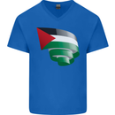 Curled Palestine Flag Palestinian Day Football Mens V-Neck Cotton T-Shirt Royal Blue