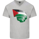 Curled Palestine Flag Palestinian Day Football Mens V-Neck Cotton T-Shirt Sports Grey