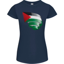 Curled Palestine Flag Palestinian Day Football Womens Petite Cut T-Shirt Navy Blue