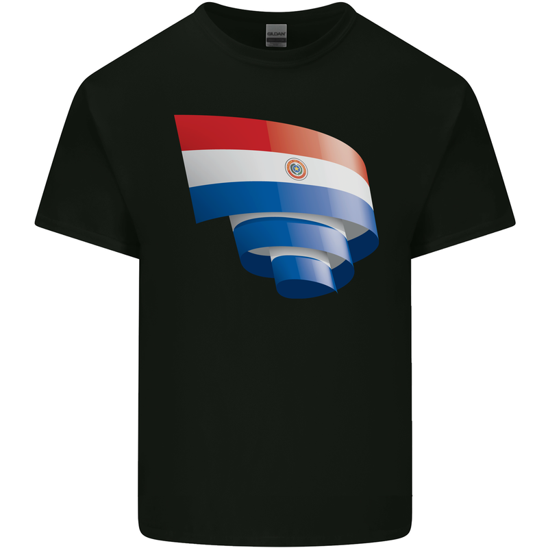 Curled Paraguay Flag Paraguayan Day Football Kids T-Shirt Childrens Black
