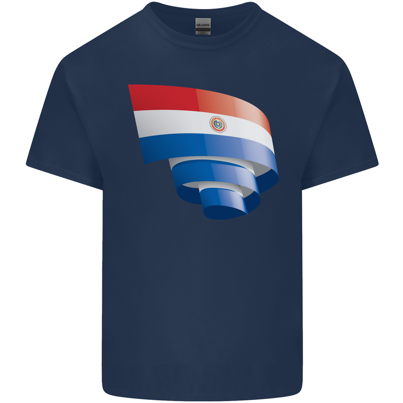 Curled Paraguay Flag Paraguayan Day Football Kids T-Shirt Childrens Navy Blue