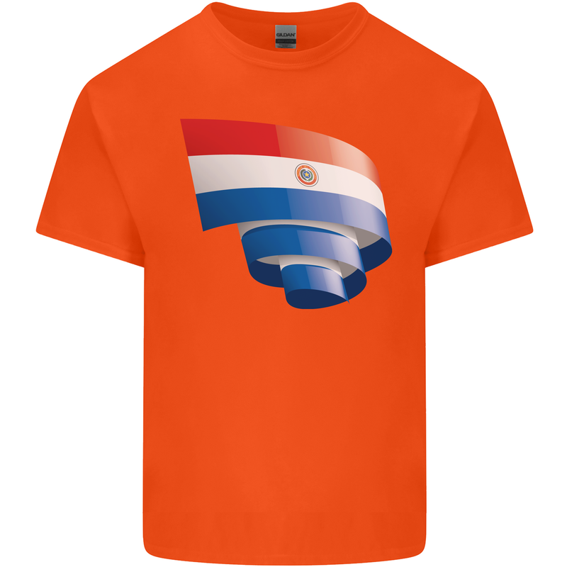 Curled Paraguay Flag Paraguayan Day Football Kids T-Shirt Childrens Orange
