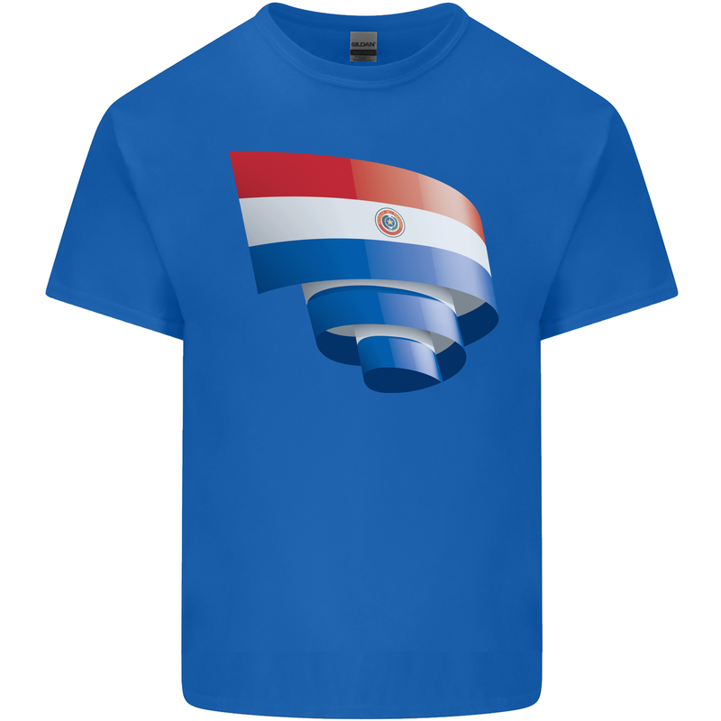 Curled Paraguay Flag Paraguayan Day Football Kids T-Shirt Childrens Royal Blue