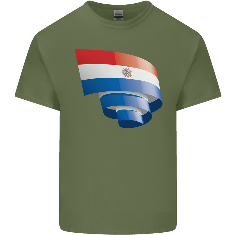 Curled Paraguay Flag Paraguayan Day Football Mens Cotton T-Shirt Tee Top Military Green