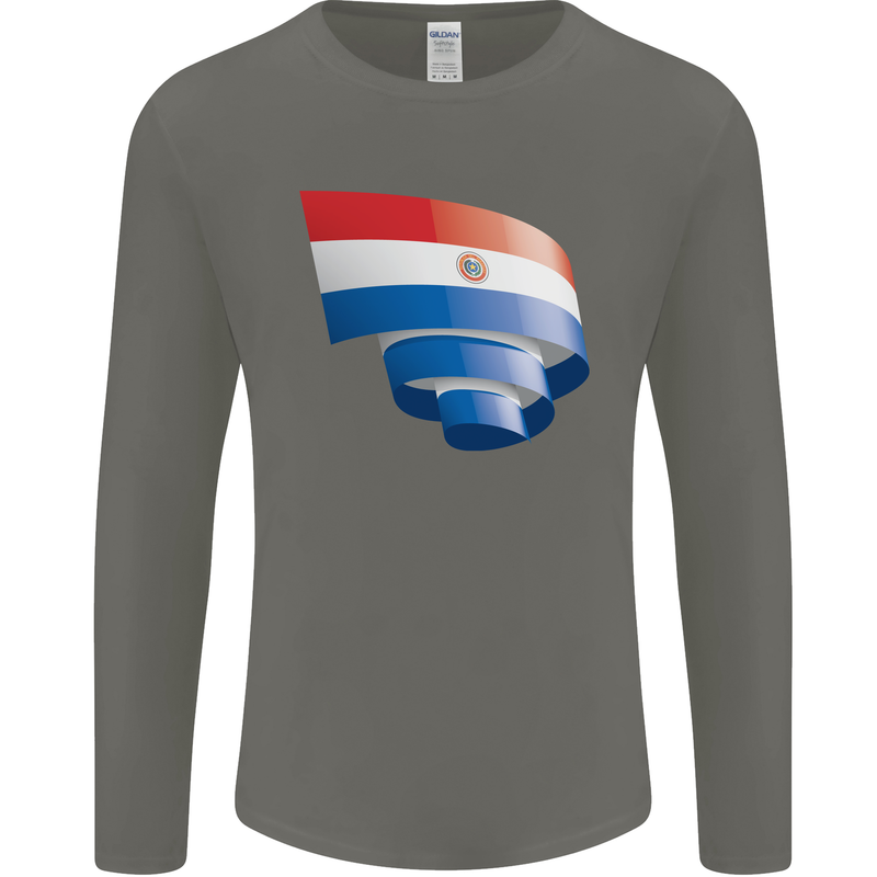 Curled Paraguay Flag Paraguayan Day Football Mens Long Sleeve T-Shirt Charcoal