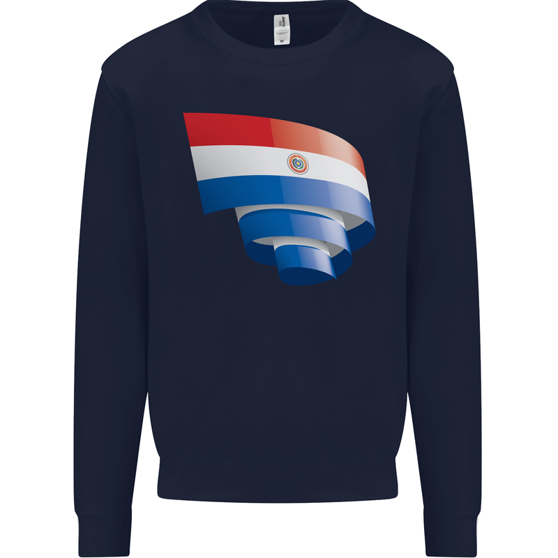 Curled Paraguay Flag Paraguayan Day Football Mens Sweatshirt Jumper Navy Blue