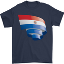 Curled Paraguay Flag Paraguayan Day Football Mens T-Shirt 100% Cotton Navy Blue