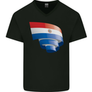 Curled Paraguay Flag Paraguayan Day Football Mens V-Neck Cotton T-Shirt Black