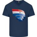 Curled Paraguay Flag Paraguayan Day Football Mens V-Neck Cotton T-Shirt Navy Blue
