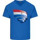Curled Paraguay Flag Paraguayan Day Football Mens V-Neck Cotton T-Shirt Royal Blue