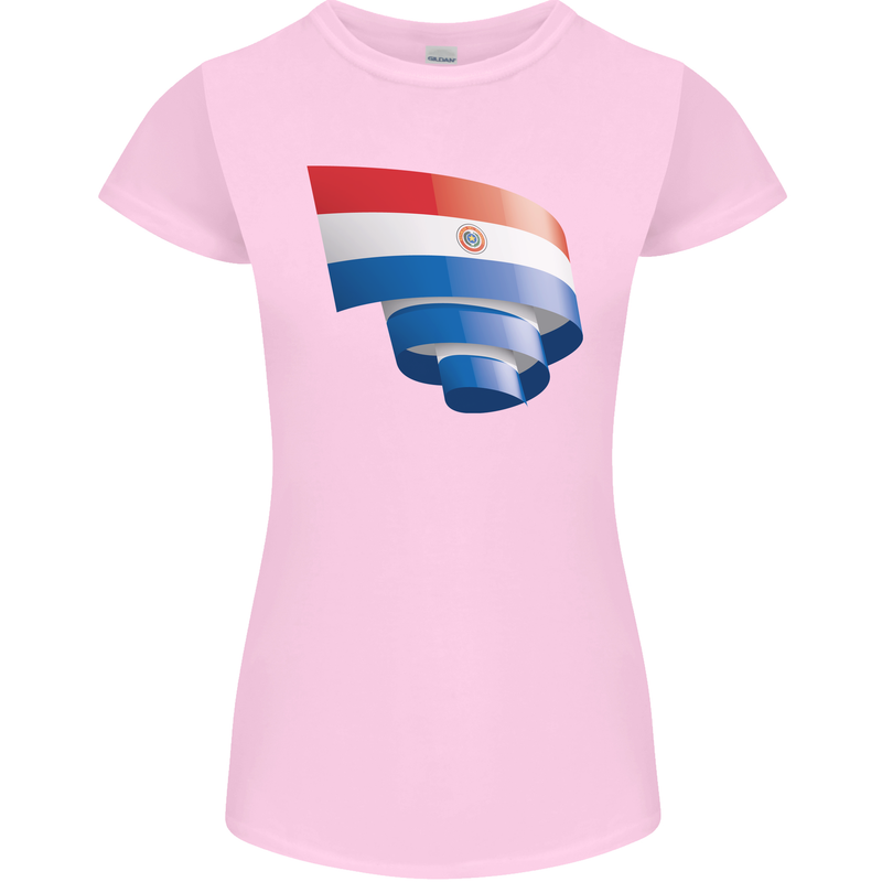 Curled Paraguay Flag Paraguayan Day Football Womens Petite Cut T-Shirt Light Pink